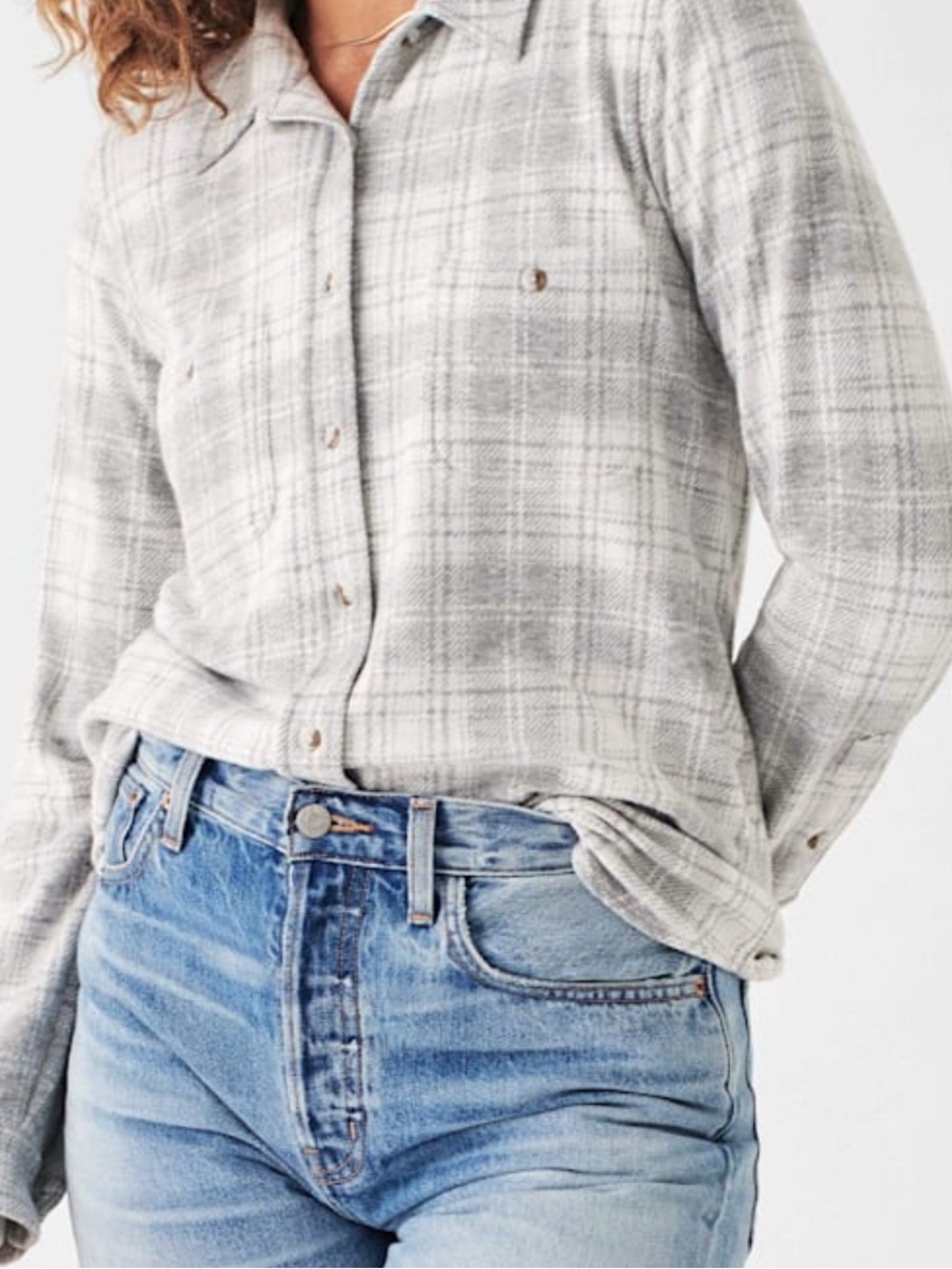 Faherty Gray Winter Clouds Plaid Legend Sweater Shirt Size S